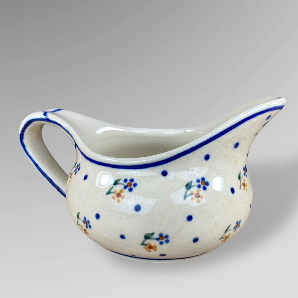 Polish Pottery Gravy‎ Boat Blue Rose Meadow Boleslawiec Late 1990s-Early 2000s